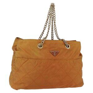 Authentic PRADA Chain Shoulder Bag Nylon Orange Gold